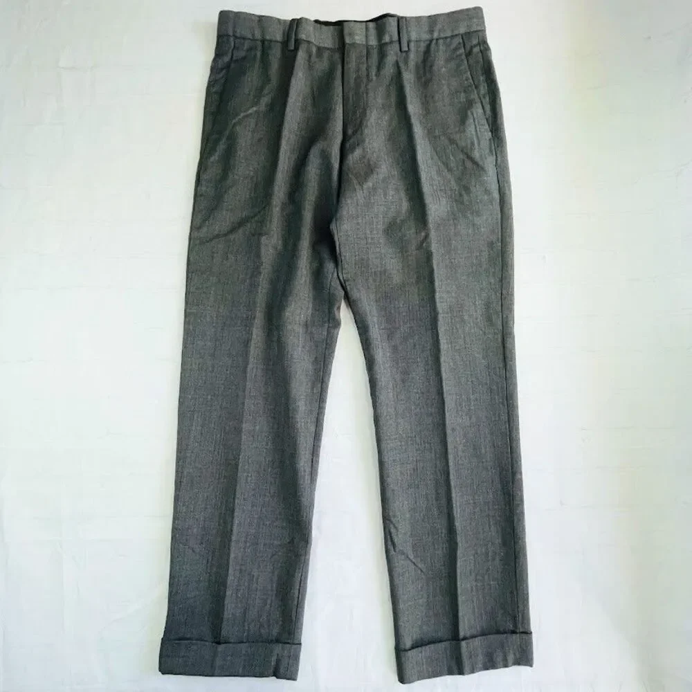 J.Crew Ludlow Slim Fit Suit Pant Italian Wool Mens Size 32 Gray Flat Front Cuff